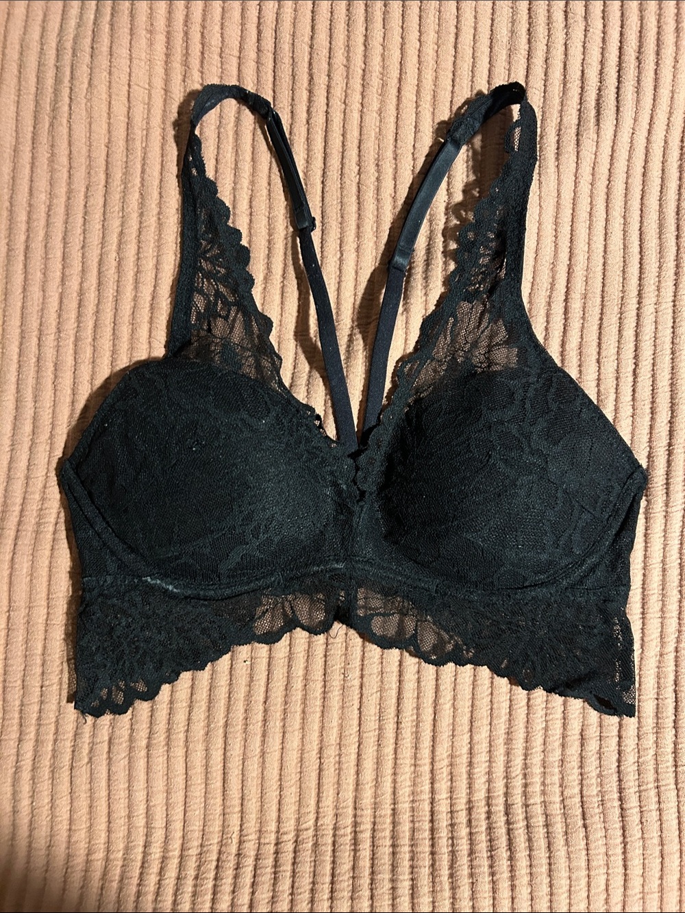 PINK Victoria's Secret Black Lace Bralette with Scalloped Band